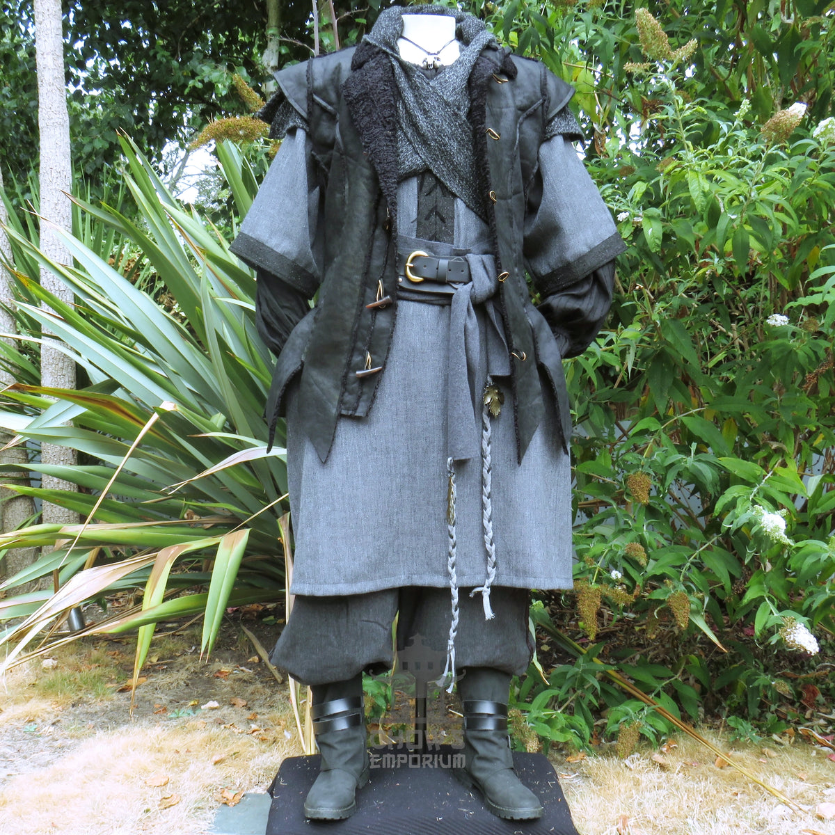 The Ashen Huntsman LARP Outfit - 4+ pieces (Robe, Waistcoat, Vambraces, Sash)
