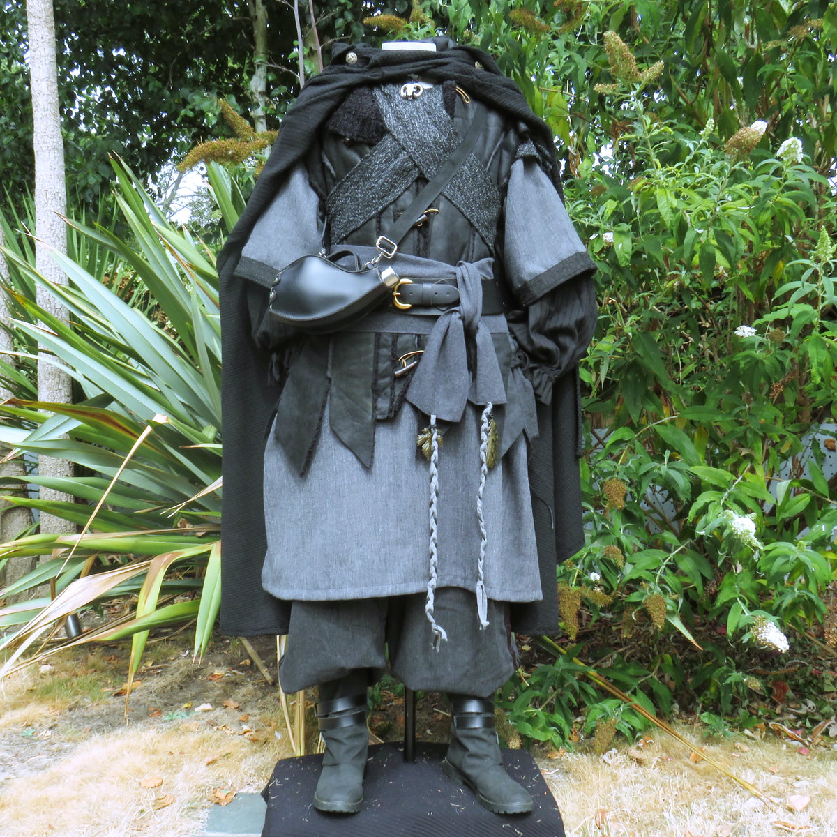 Ashen Rogue LARP Outfit, 5+ Pieces (Waistcoat, Tunic, Hood, Sash, Necklace)