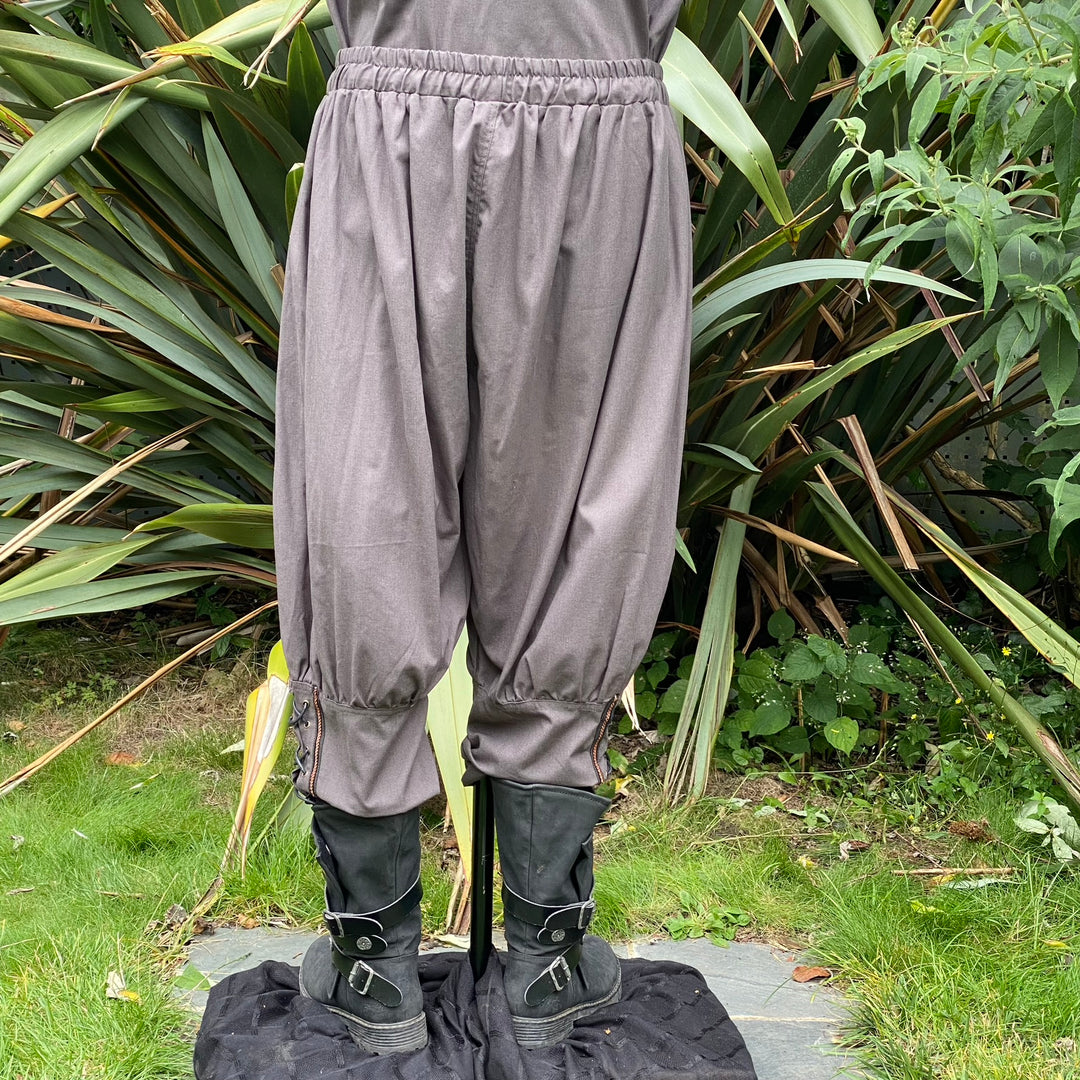 Medieval Viking Pants - Grey Cotton Trousers with Braiding