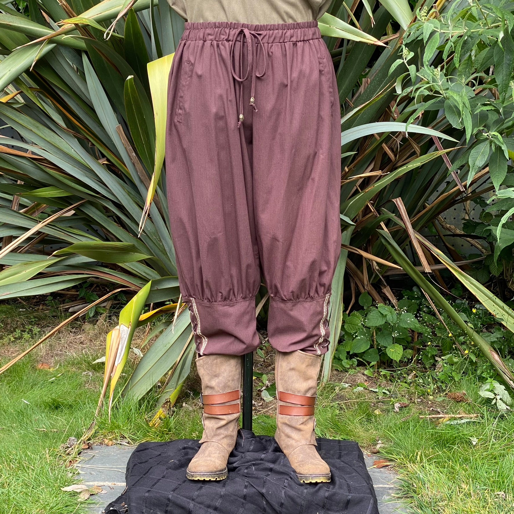 Medieval Viking Pants - Brown Cotton Trousers with Braiding | From £85.00