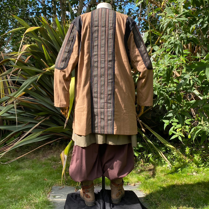 Druid of Middle Earth LARP Outfit - 4 Pieces; Brown Ornate Jacket, Tunic, Pants, Sash - Chows Emporium Ltd