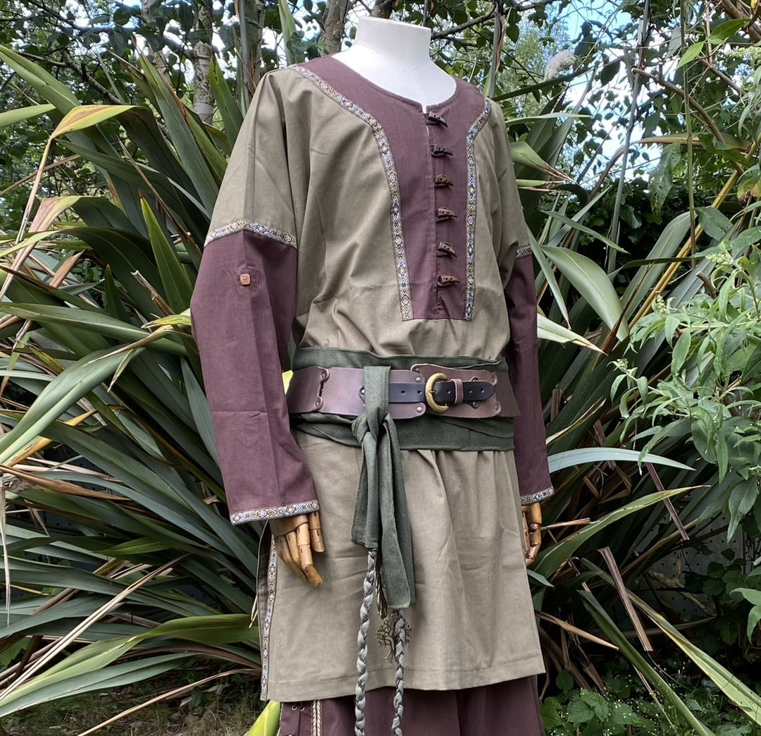 Dwarf Warrior LARP Outfit - 7 Pieces; Waistcoat, Tunic, Hood, Vambraces, Pants, Belt, Sash - Chows Emporium Ltd