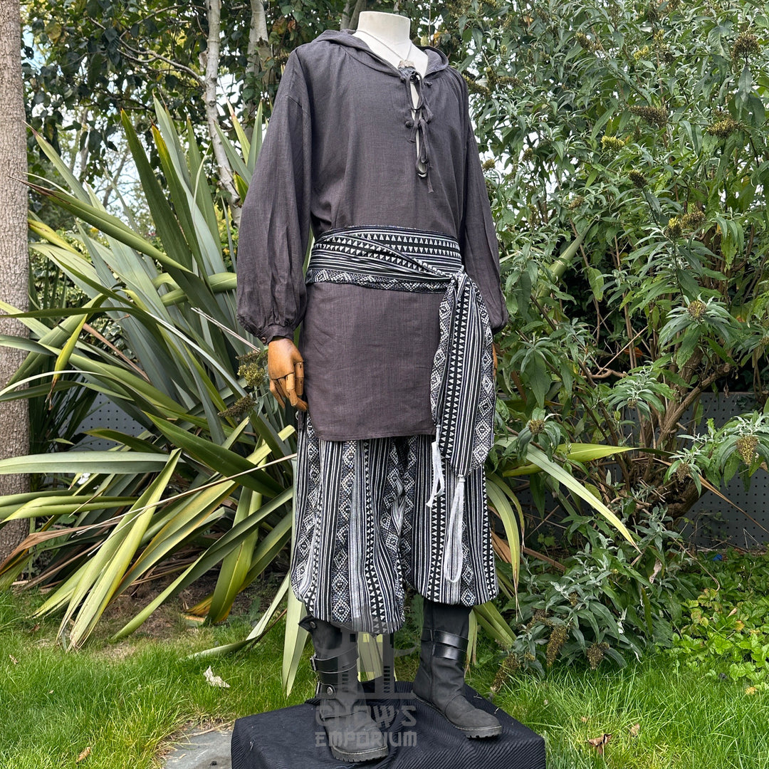 Hooded Medieval Shirt in Grey Cotton & Linen