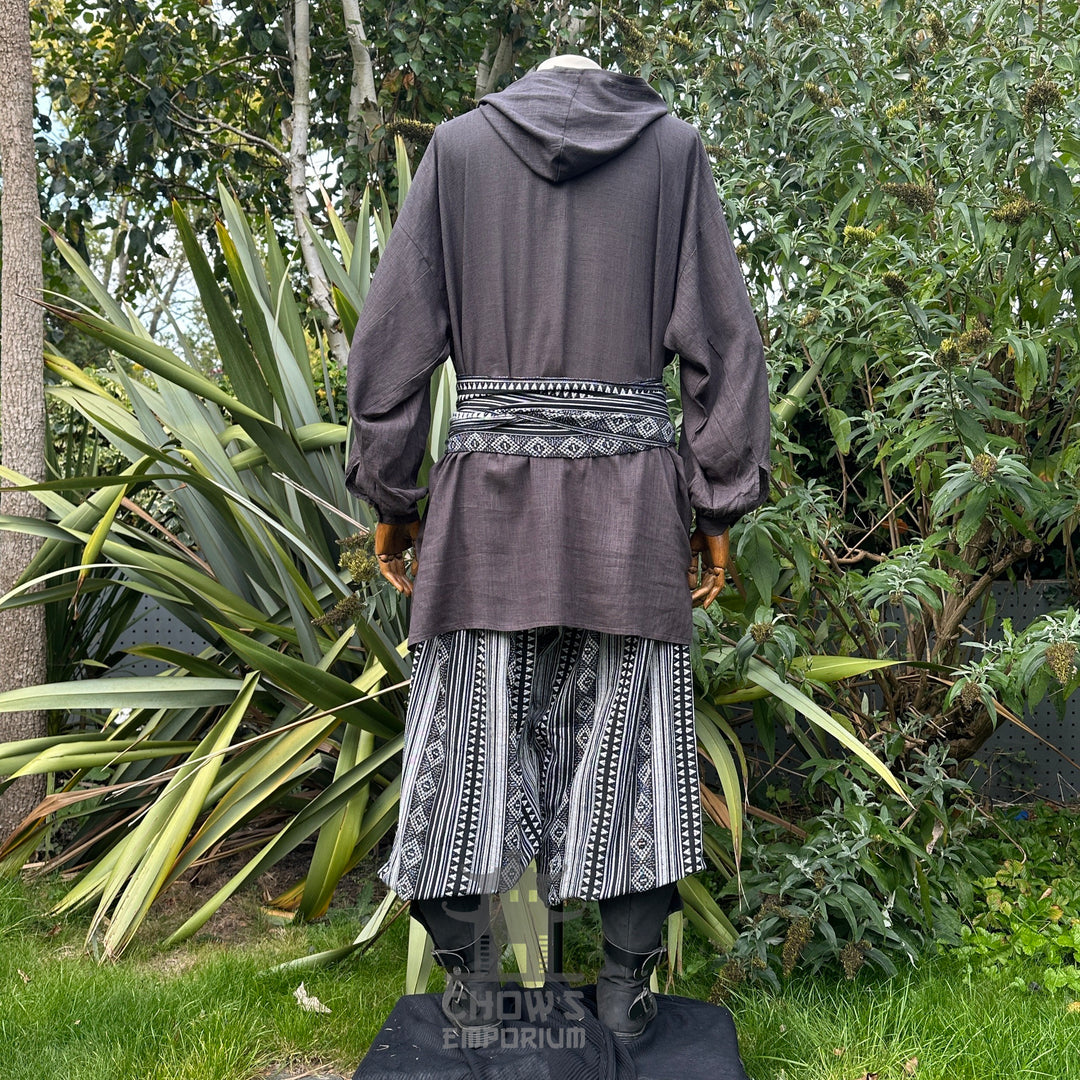 Hooded Medieval Shirt in Grey Cotton & Linen