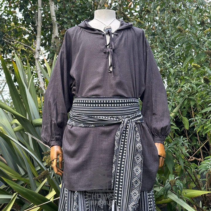 Hooded Medieval Shirt in Grey Cotton & Linen