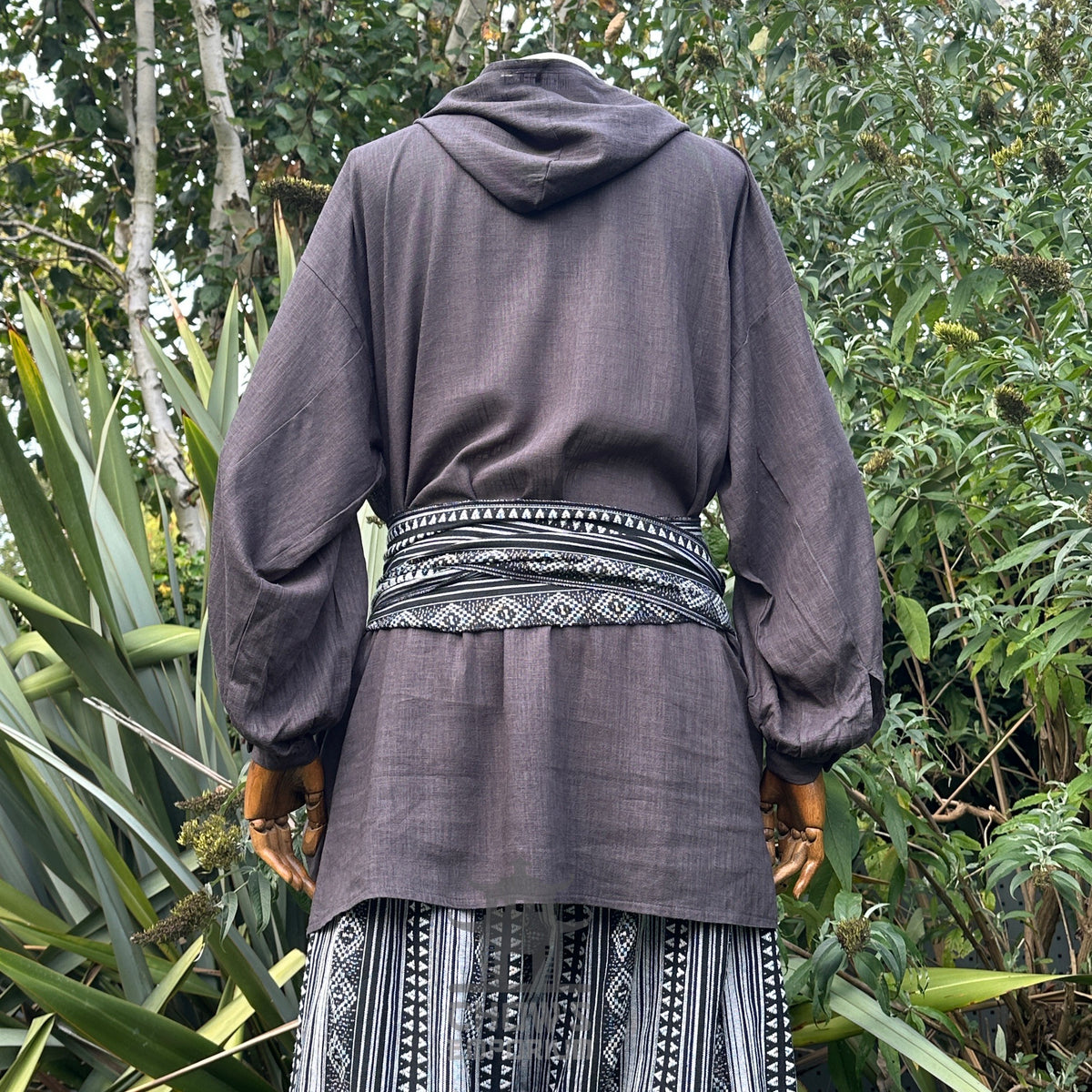 grey linen cotton hooded shirt for cosplay and reenactment.