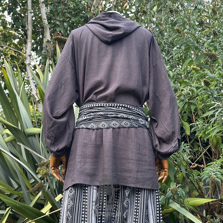 Hooded Medieval Shirt in Grey Cotton & Linen