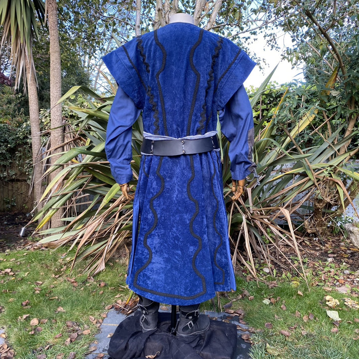 Storm Mage LARP Outfit - 3 Pieces; Blue Suede Effect Waistcoat, Two Tone Shirt, Sash - Chows Emporium Ltd