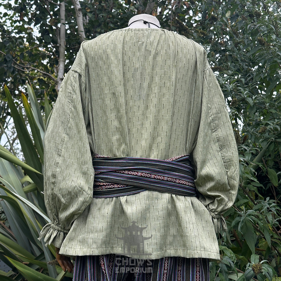 LARP Basic Outfit - 3 Piece Green & Multi Striped (Shirt, Pants & Sash)