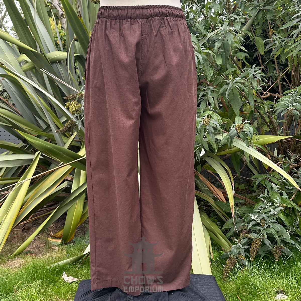 brown cotton straight leg trousers for LARP.