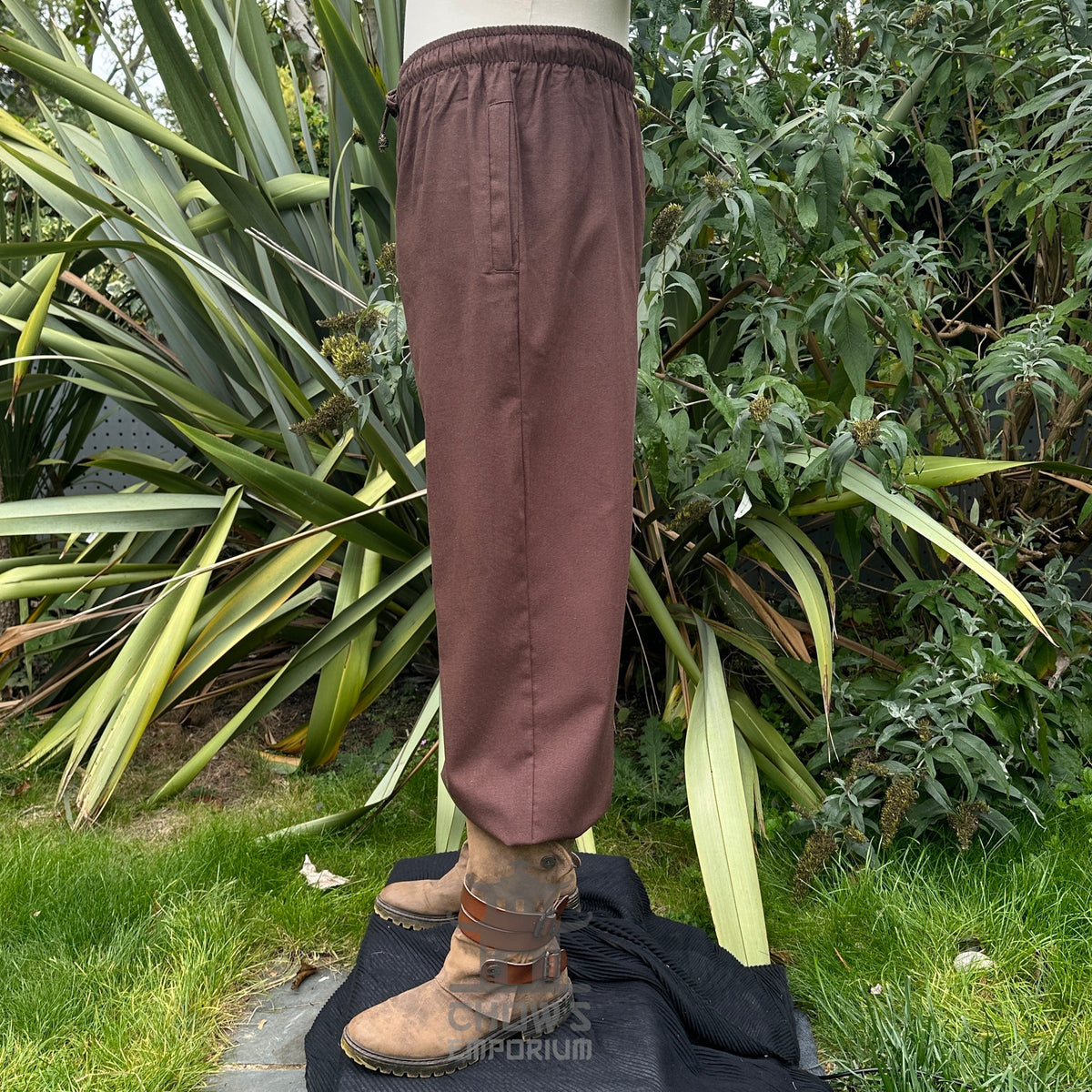 brown cotton straight leg pants for fantasy costume.