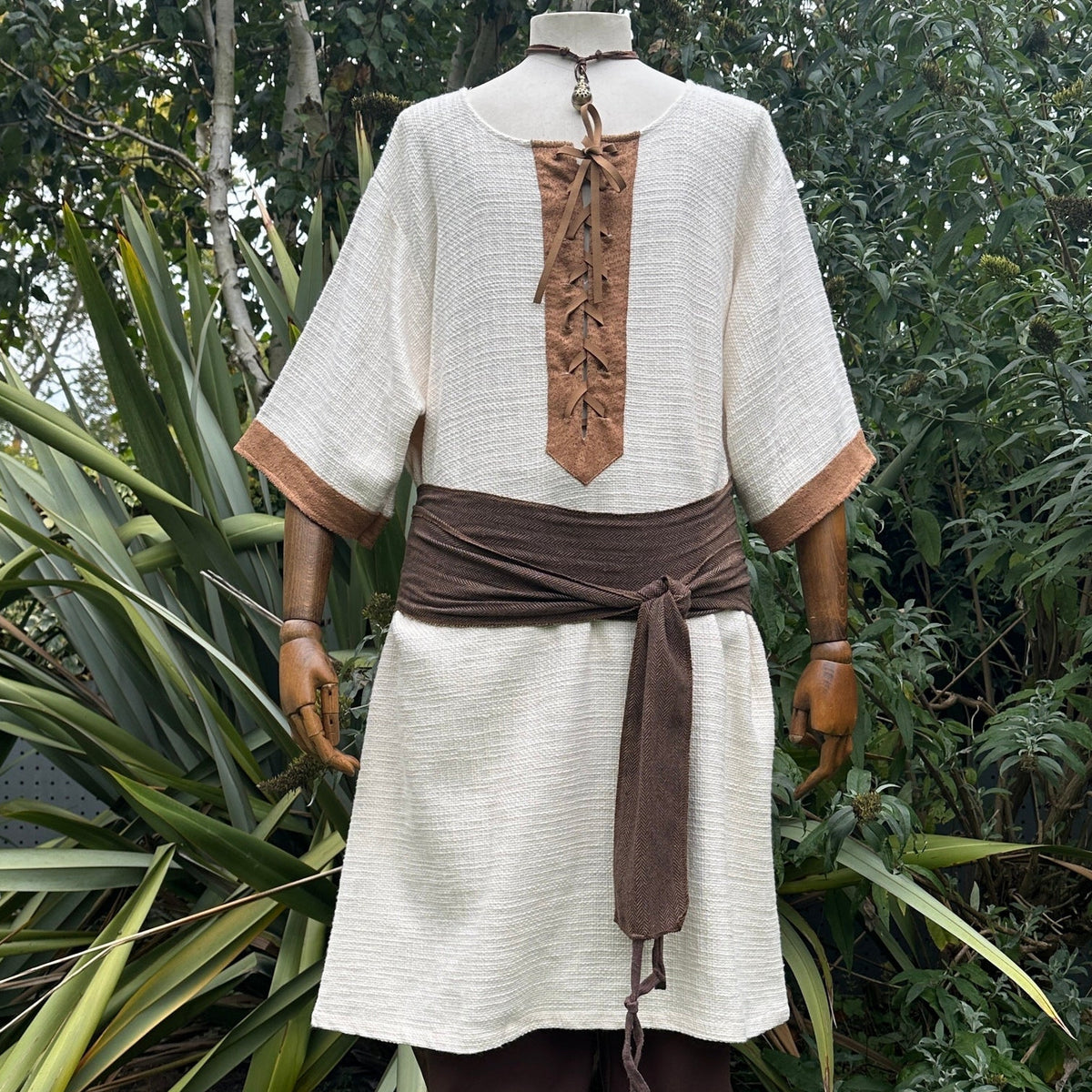 white brown woven medieval tunic.