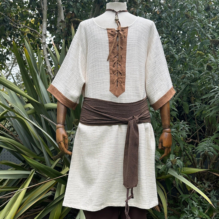 White & Brown Woven Medieval Tunic