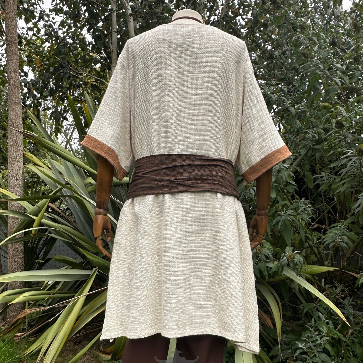 medieval tunic white and brown woven design for Ren faire outfit.