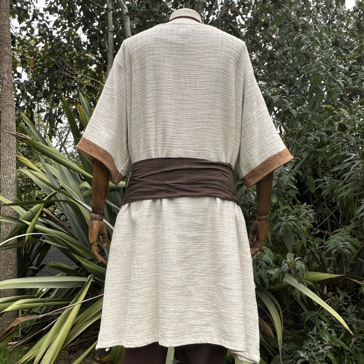 LARP-Outfit für Schurken-Druiden – 7 Teile: Jacke, Kapuze, Armschienen, Tunika, Hose, Gürtel, Schärpe