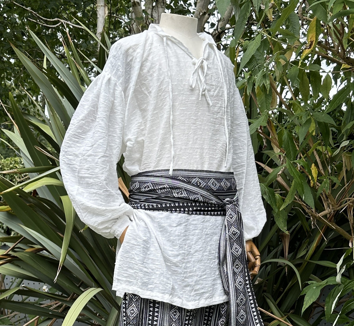 textured white linen cotton medieval shirt for reenactment.