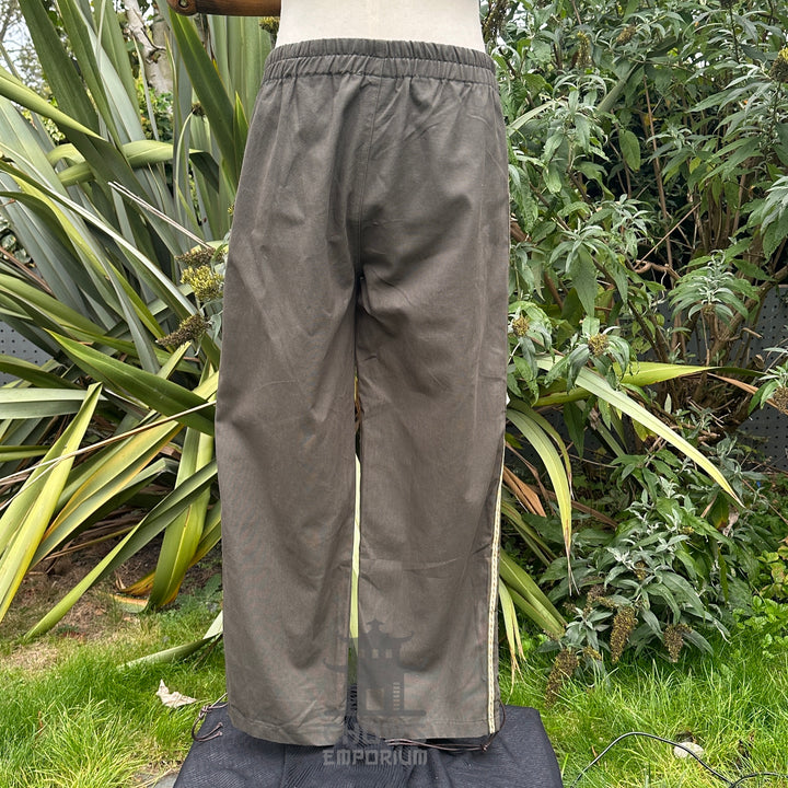 Green/Grey Cotton Medieval Straight Leg Pants with Side Lace and Braiding