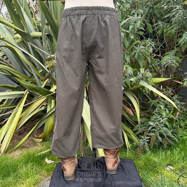 Green/Grey Cotton Medieval Straight Leg Pants with Side Lace and Braiding