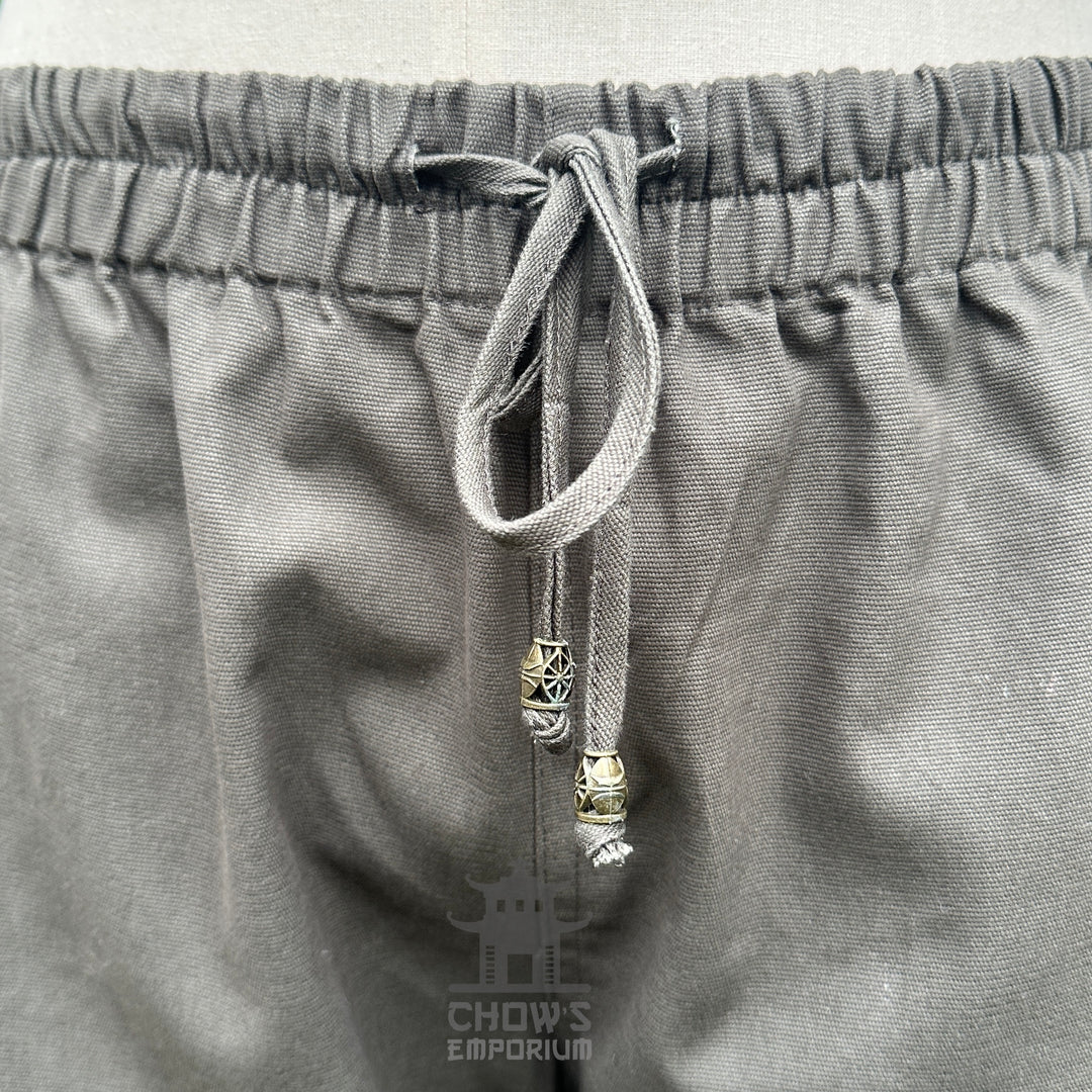 Green/Grey Cotton Medieval Straight Leg Pants with Side Lace and Braiding