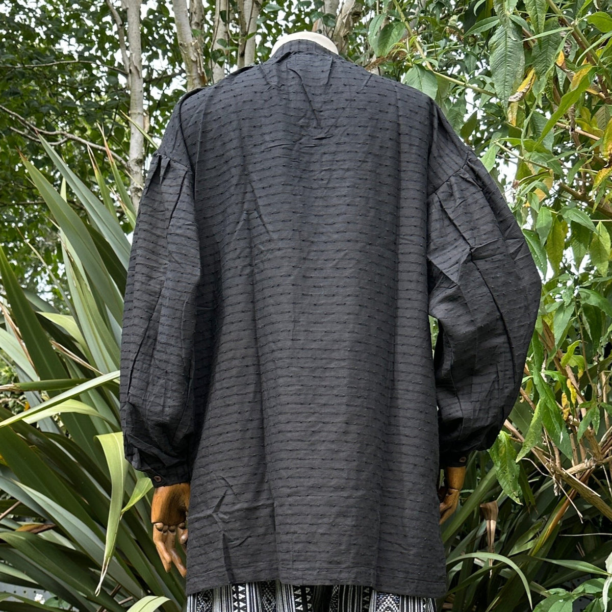 breathable textured black medieval shirt for cosplay and LARP.