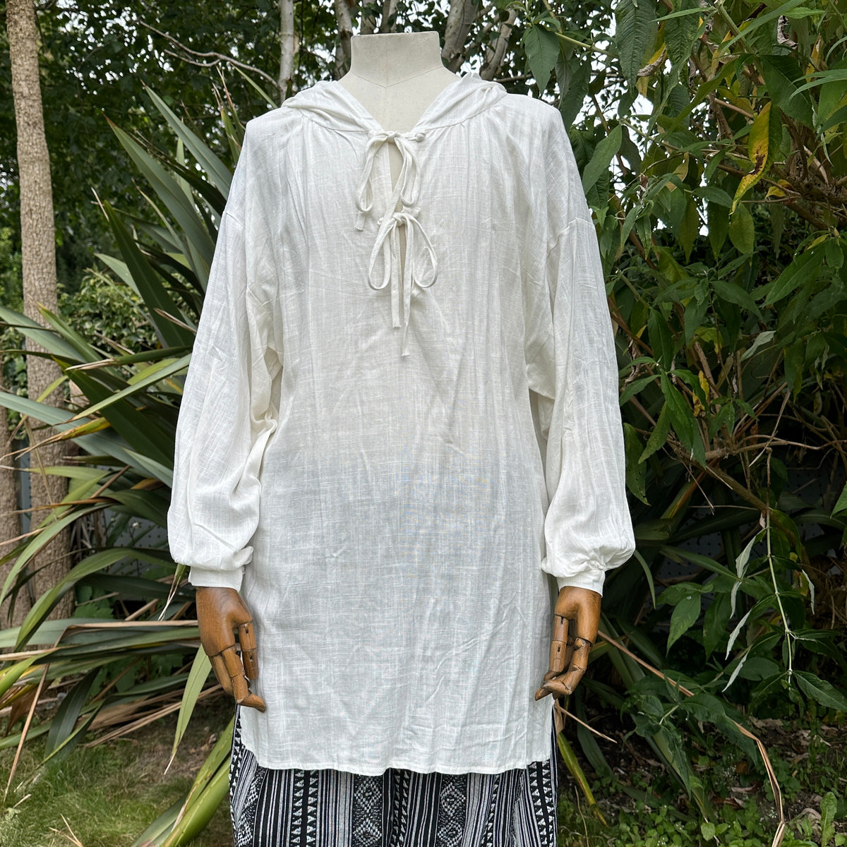 breathable white hooded medieval shirt for cosplay and LARP.
