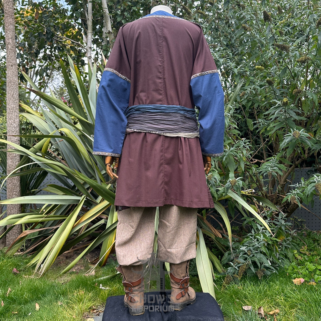 LARP Basic Outfit - 3 Pieces Brown & Blue (Tunic, Trousers and Sash)