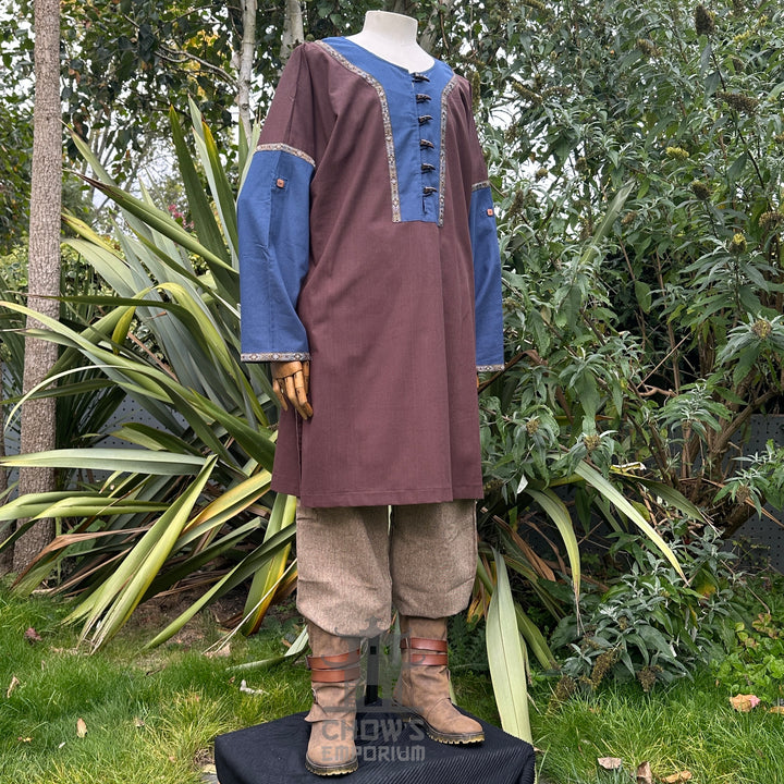 LARP Basic Outfit - 3 Pieces Brown & Blue (Tunic, Trousers and Sash)