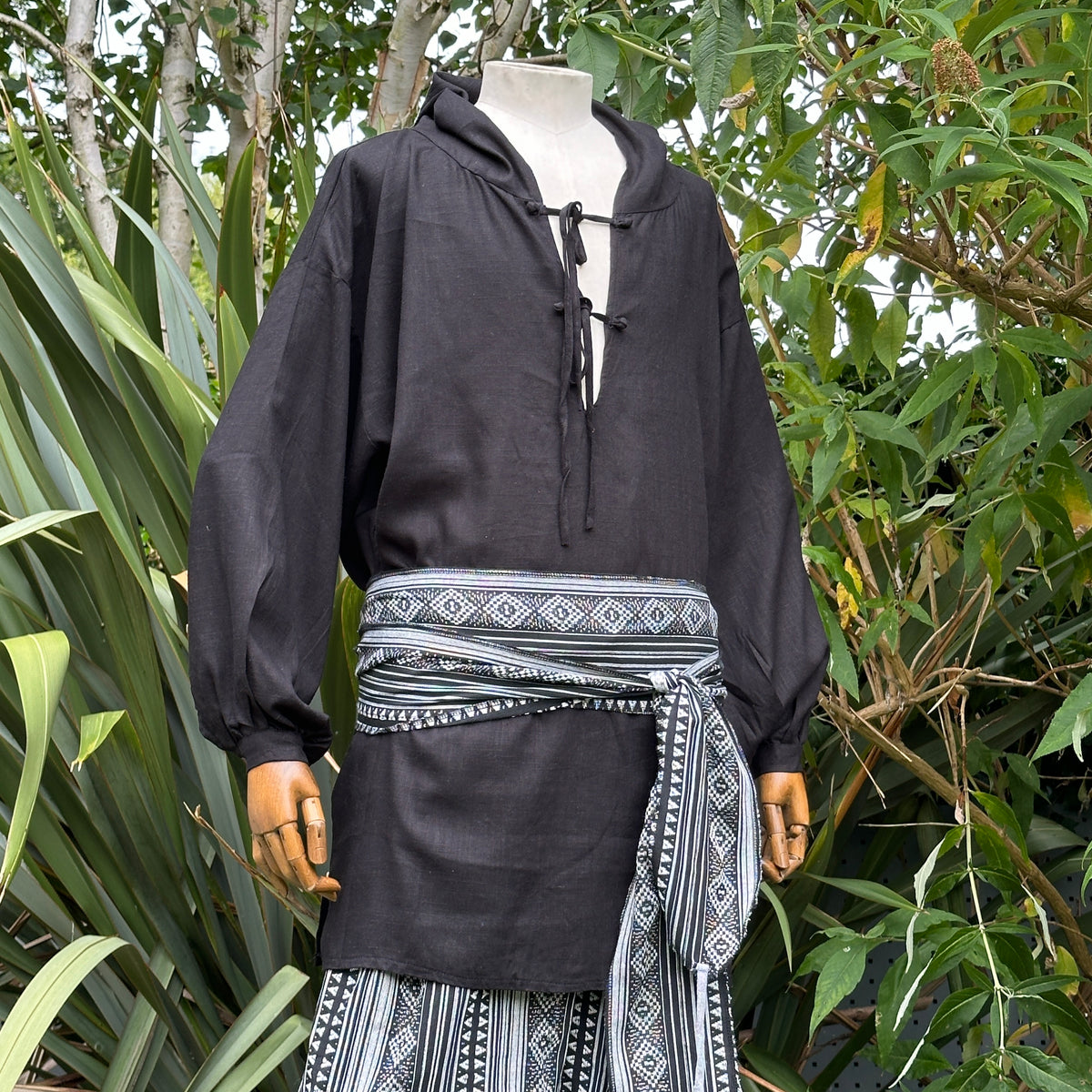 breathable black hooded medieval shirt for cosplay and LARP.