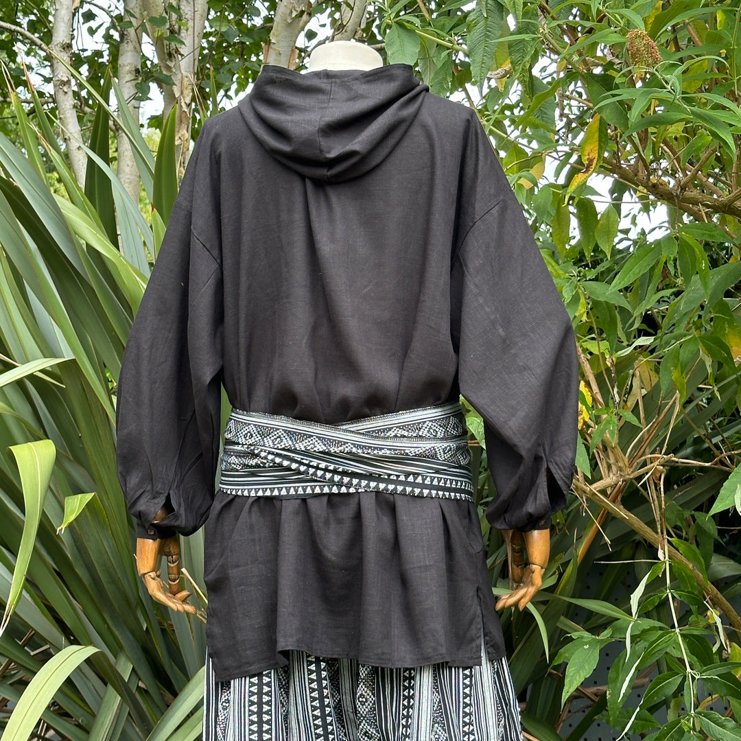 Black Cotton Hooded Shirt