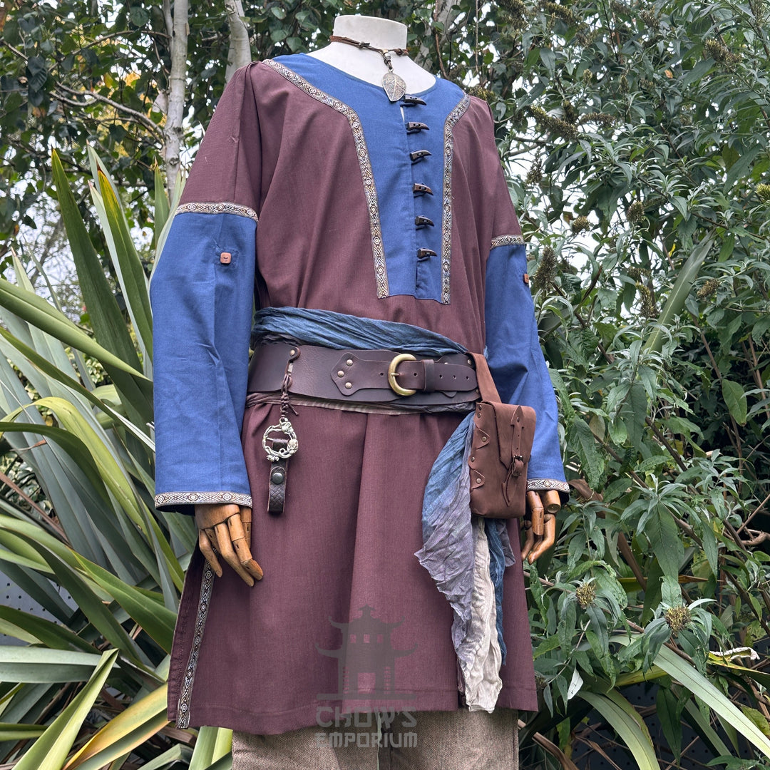 LARP Basic Outfit - 3 Pieces Brown & Blue (Tunic, Trousers and Sash)