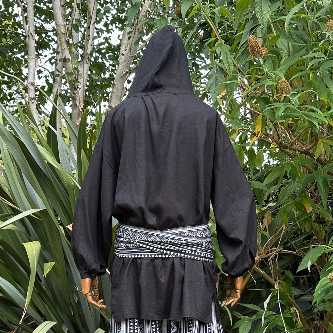 Black Cotton Hooded Shirt