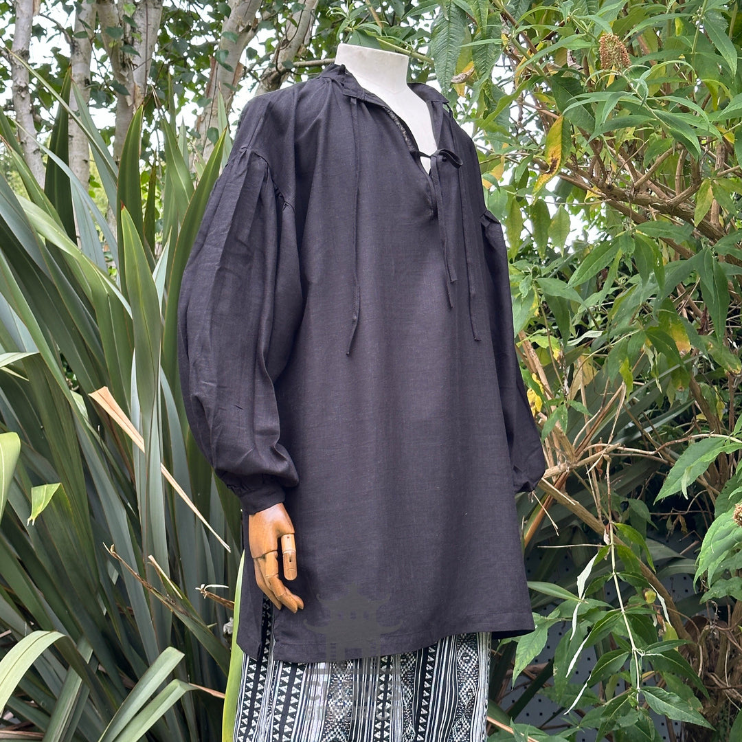 Medieval Shirt in Black Cotton & Linen