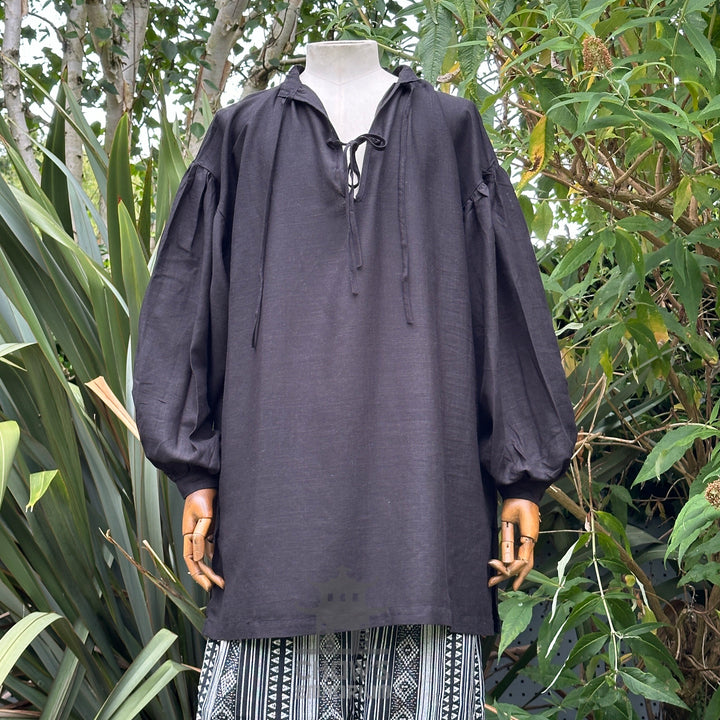 Medieval Shirt in Black Cotton & Linen