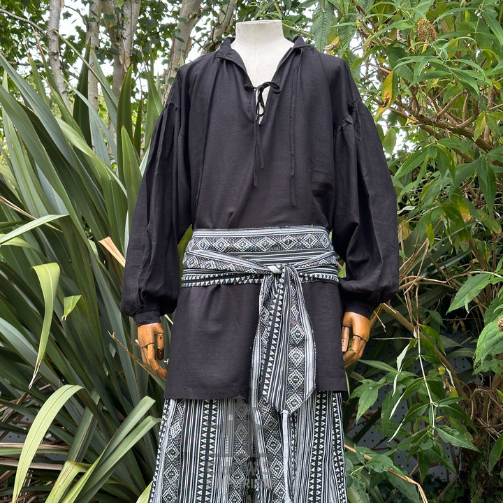 Medieval Shirt in Black Cotton & Linen