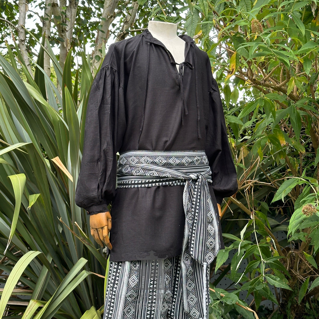 Medieval Shirt in Black Cotton & Linen