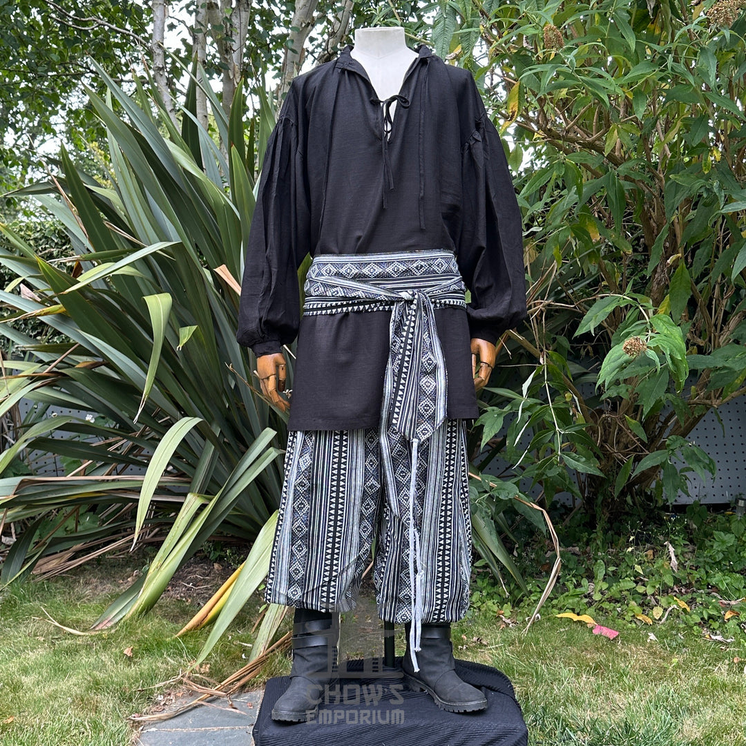 Medieval Shirt in Black Cotton & Linen
