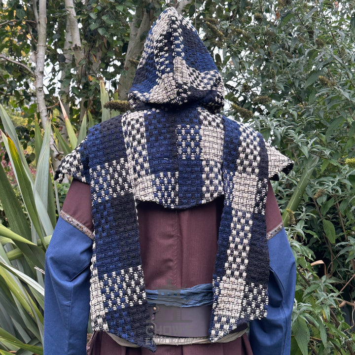 Blue & White Check Wool Scarf Hood