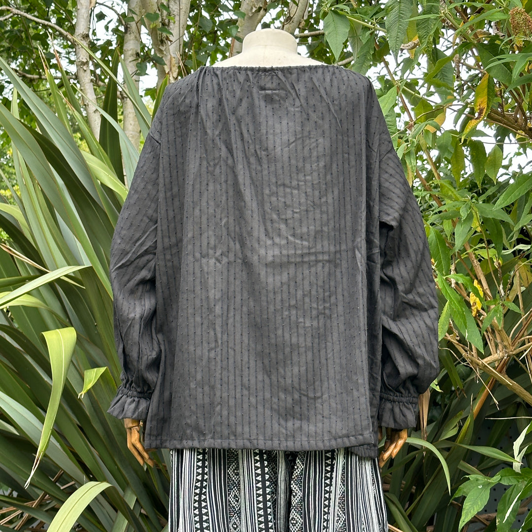 Textured Black Cotton Renaissance Shirt