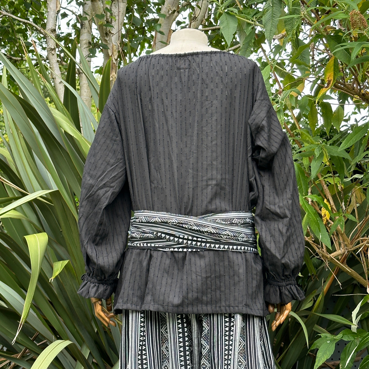 black round-neck medieval cotton shirt.