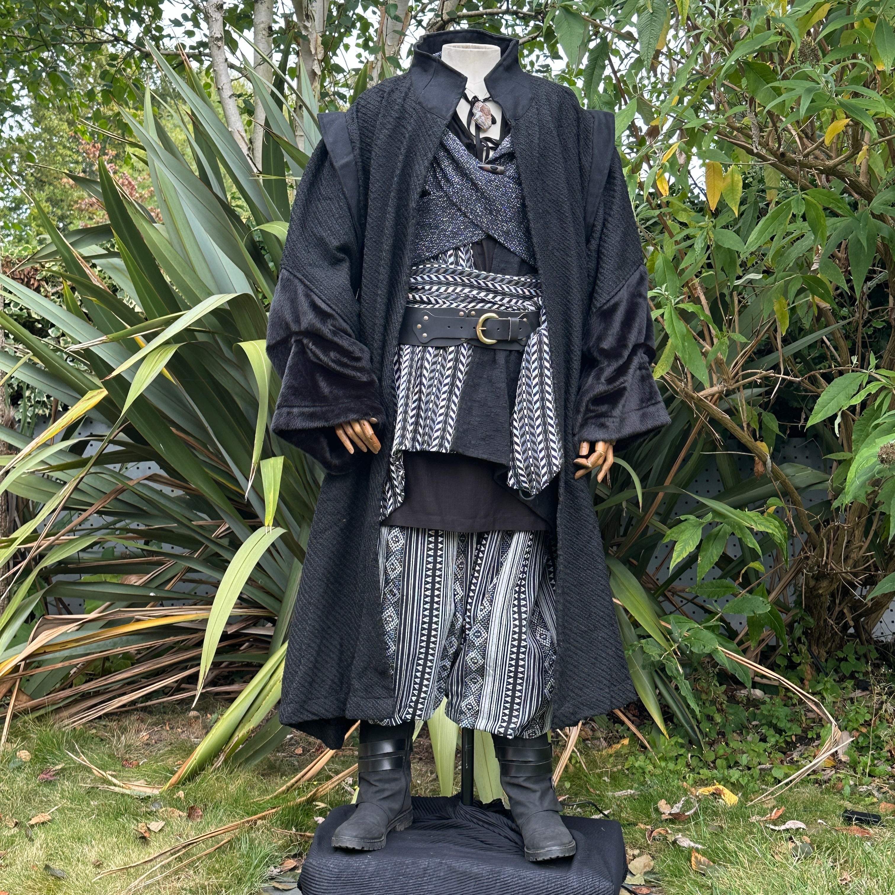 Medieval Robe High Collar in Black Wool | LARP Cloak | From £245.00