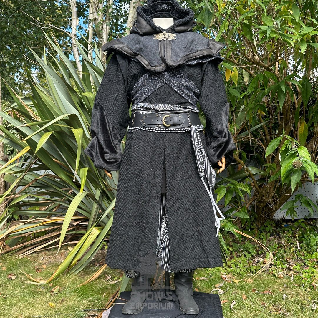 Dark Master LARP Set - 5 Pieces (Robe, Layer Hood, Arm Wraps, Belt, Sash)