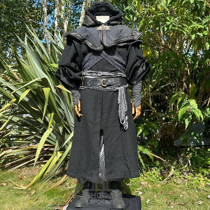 Dark Master LARP Set - 5 Pieces (Robe, Layer Hood, Arm Wraps, Belt, Sash)