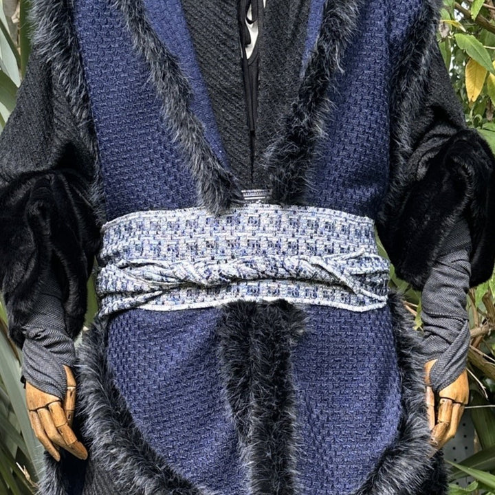LARP Belt and Sash Set - Blue & White Knitted Pattern - Buffalo Leather