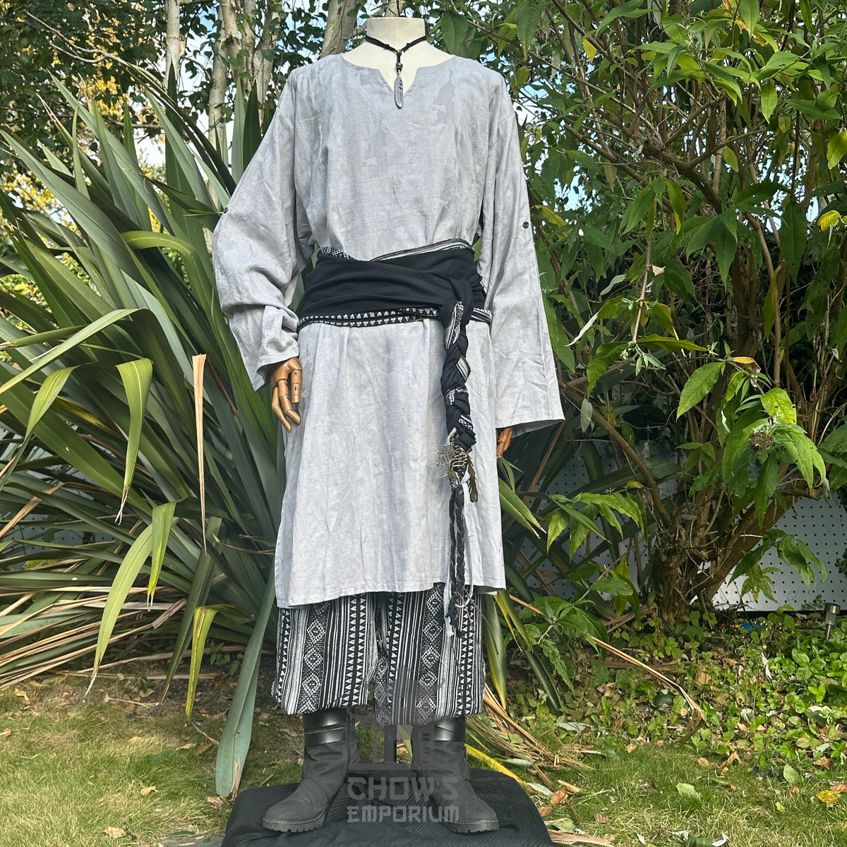 breathable black textured tunic for cosplay and LARP.