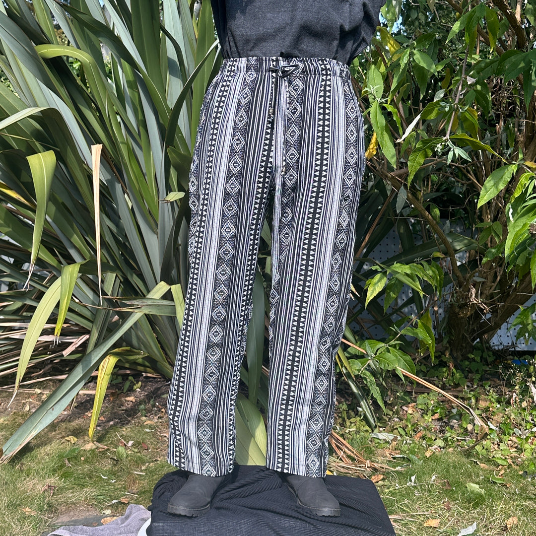 Black & White Patterned Cotton Straight Leg Pants