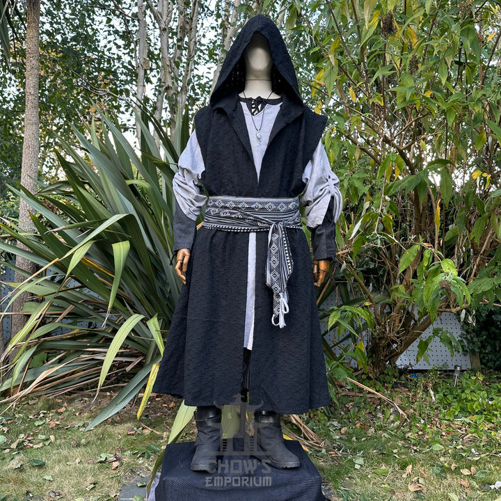 Black Hooded Long Waistcoat