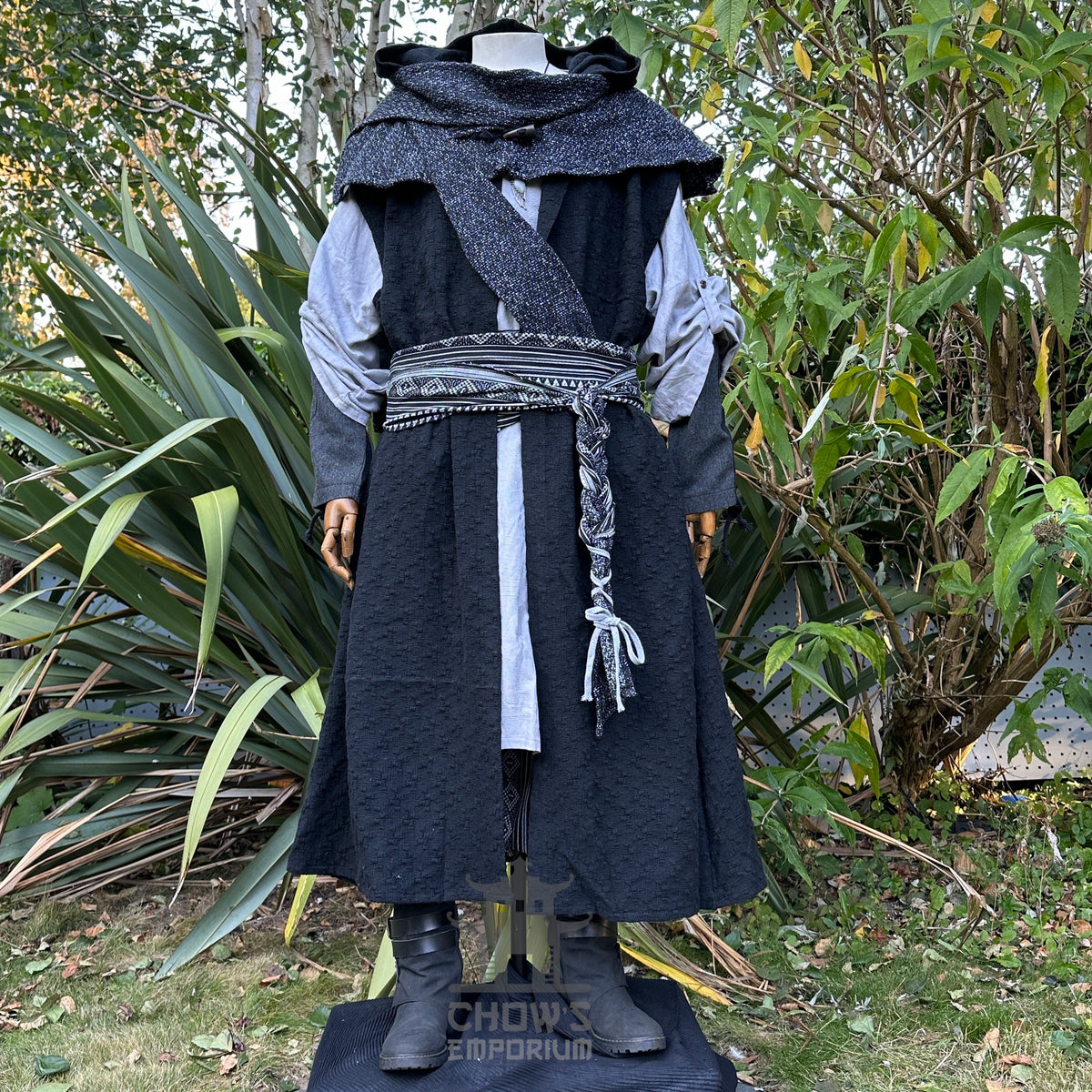 The Spellcaster LARP Set - 5 pieces (Hooded Sleeveless Robe, Hood, Shirt, Trousers, Sash)