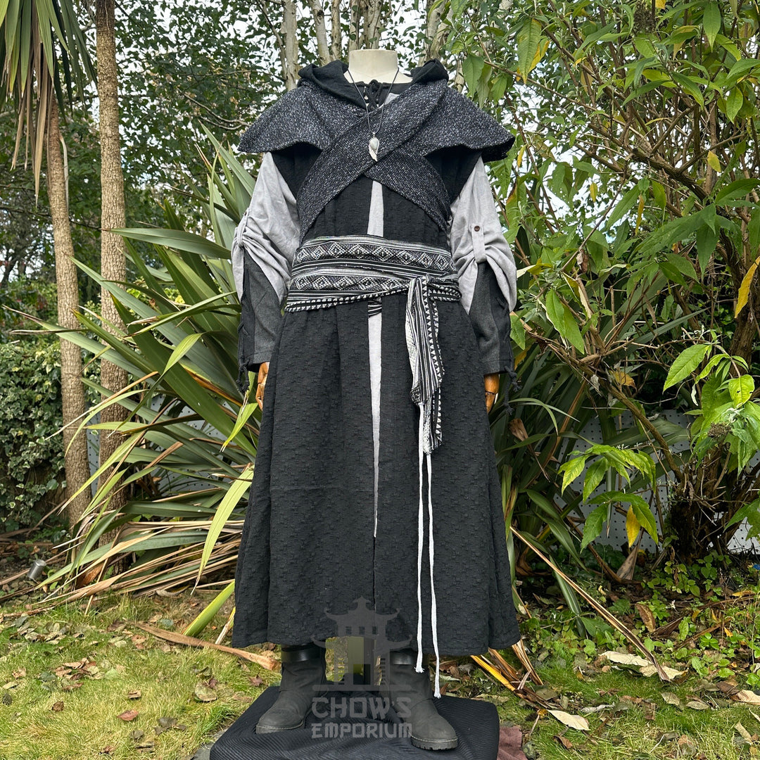 The Spellcaster LARP Set - 5 pieces (Hooded Sleeveless Robe, Hood, Shirt, Trousers, Sash)