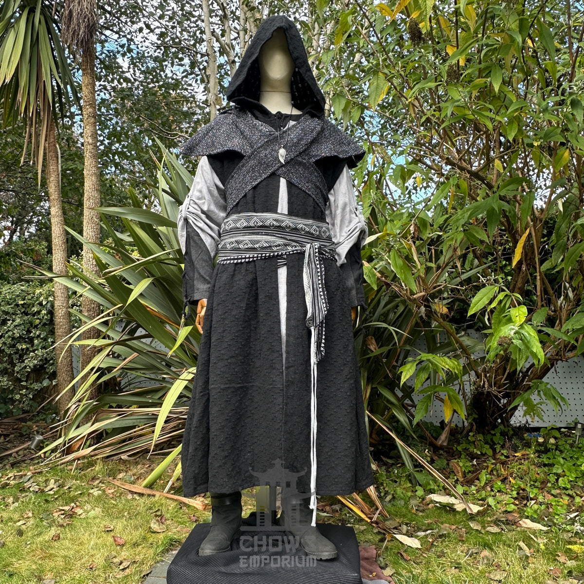 The Spellcaster LARP Set - 5 pieces (Hooded Sleeveless Robe, Hood, Shirt, Trousers, Sash)