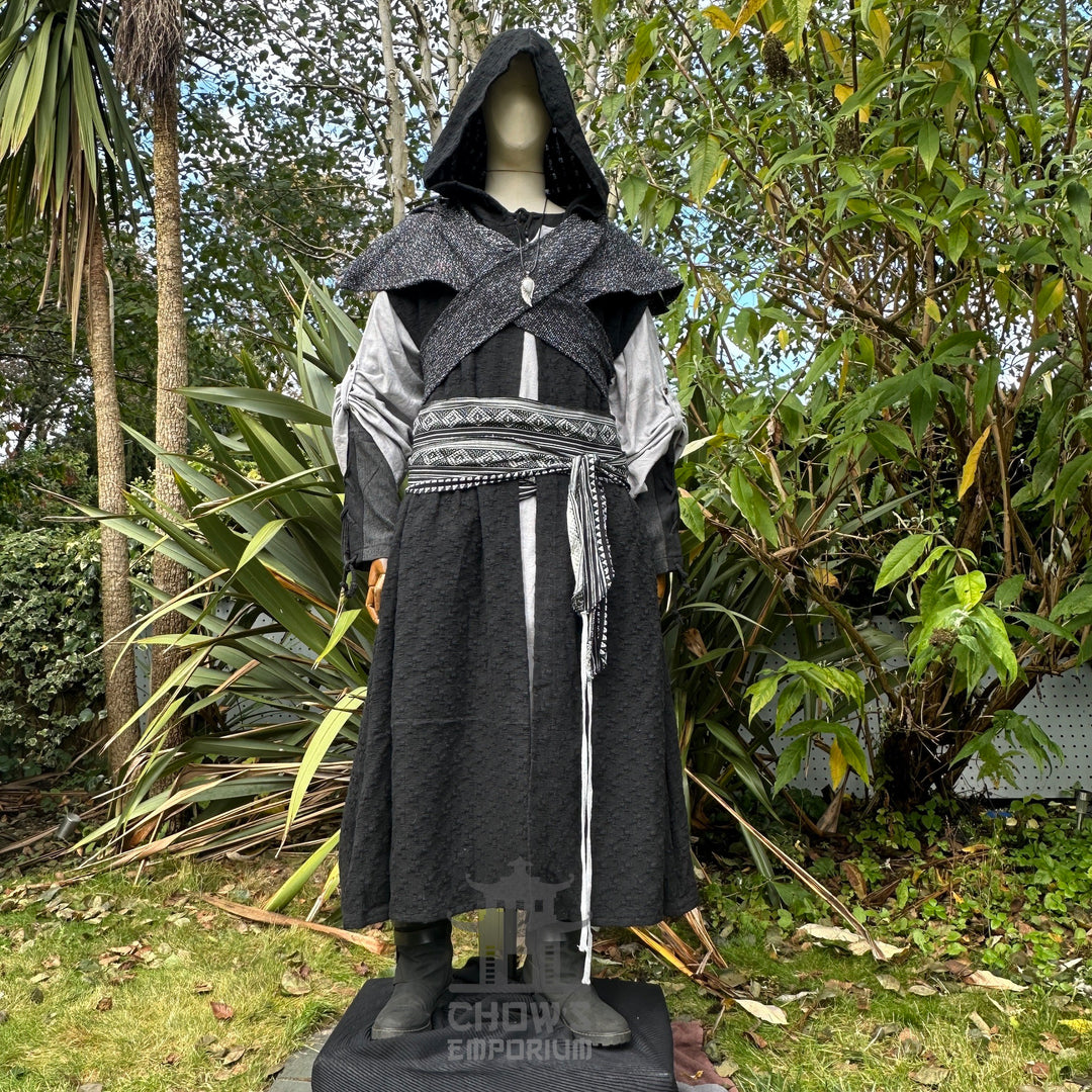 The Spellcaster LARP Set - 5 pieces (Hooded Sleeveless Robe, Hood, Shirt, Trousers, Sash)
